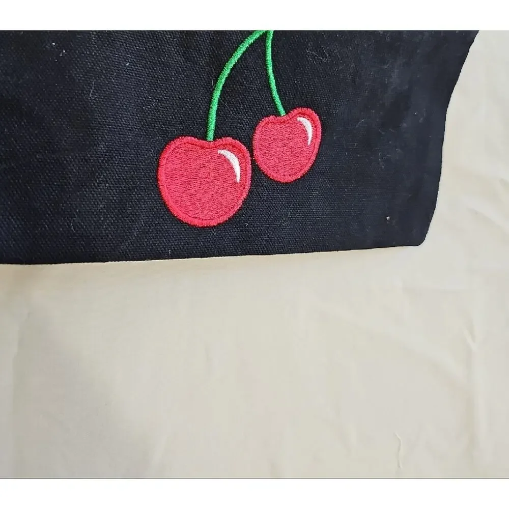 8 Other Reasons Black Cherry Embroidered Canvas Makeup Pouch